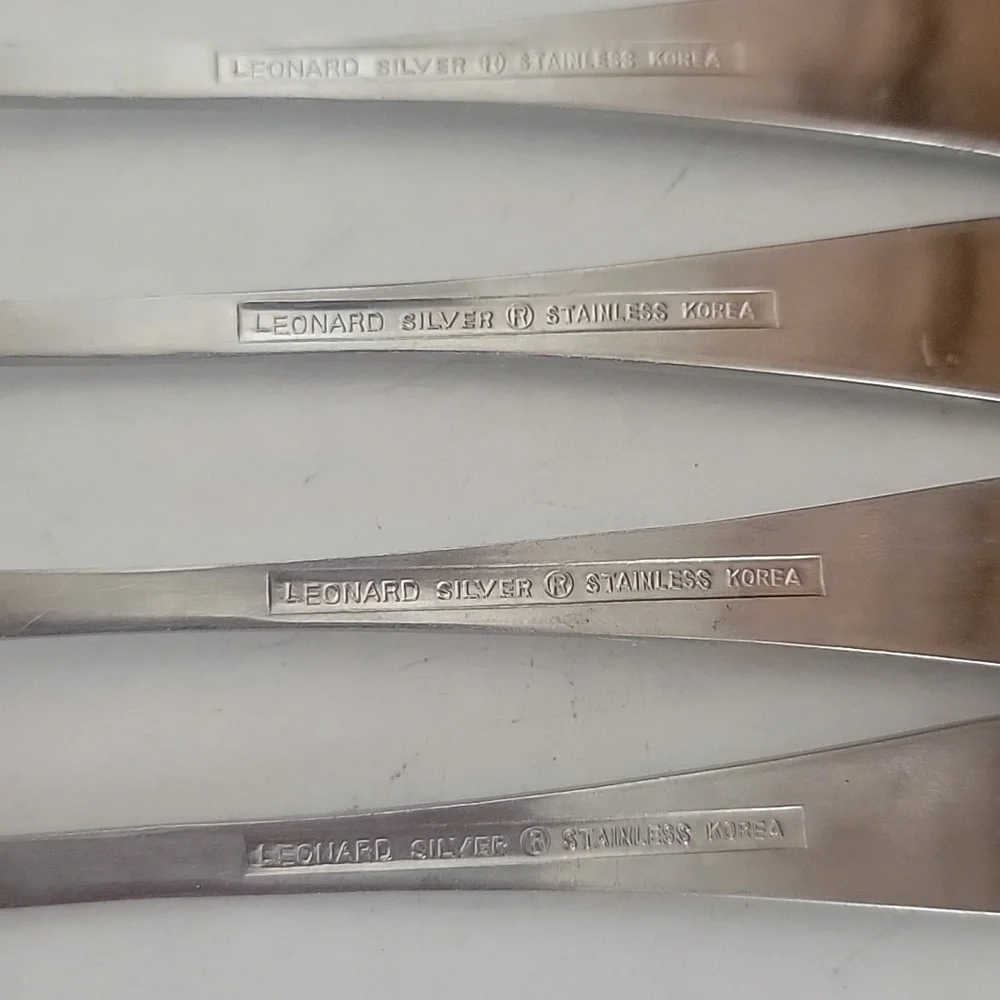 Stainless Steel Dessert Fork Set Leonard Korea 6 Pieces Vintage Silver